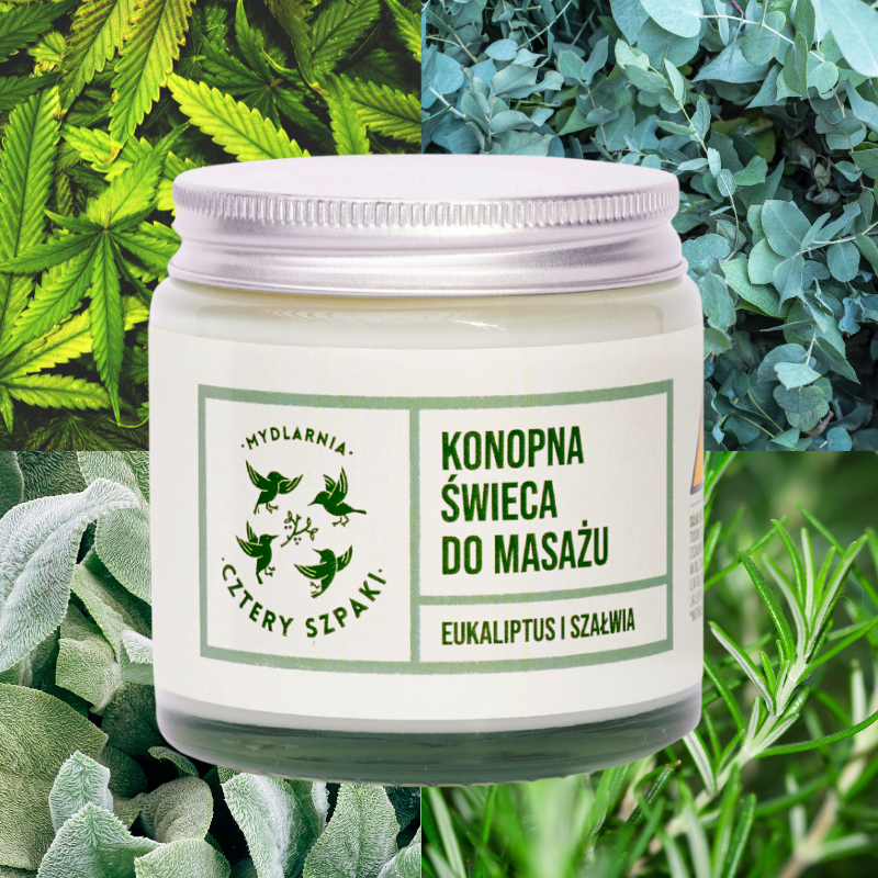 4-szpaki-konopna-swieca-do-masazu-120-ml-eukaliptus-szalwia-recznie-robiona-weganska-naturalna-z-olejem-konopnym-biodegradowalna