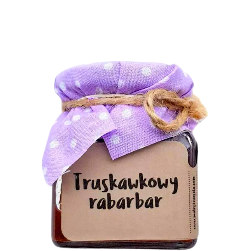 male-szczescia-truskawkowy-rabarbar-naturalna-konfitura-domowa-tradycyjna-recznie-robiona-truskawki-rabarbar-weganska-bez-laktozy-domowe-przetwory-bez-konserwantow-120-g