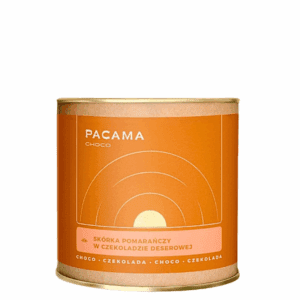 skórka pomarańczy w czekoladzie deserowej pacama w metalowej puszce