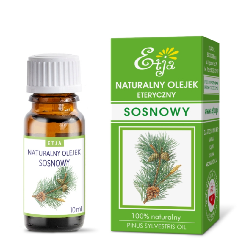 olejek eteryczny sosnowy Etja 10 ml z opakowaniem do inhalacji, masażu i sauny