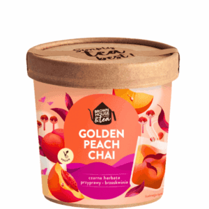 opakowanie herbaty golden peach chai brown house tea 50 g na białym tle