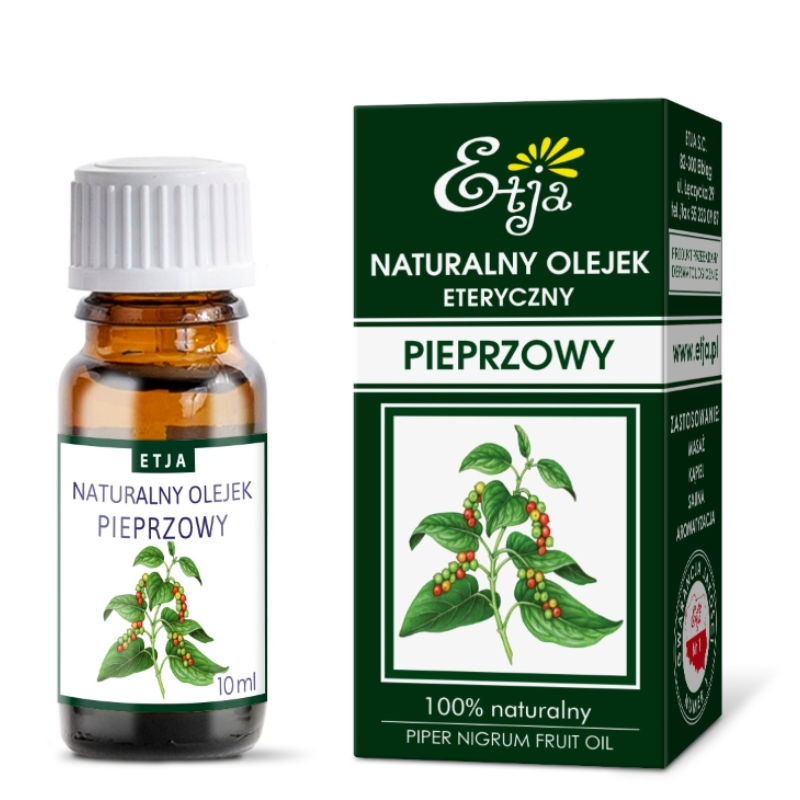 naturalny olejek eteryczny pieprzowy Etja 10 ml z opakowaniem do masażu i kąpieli